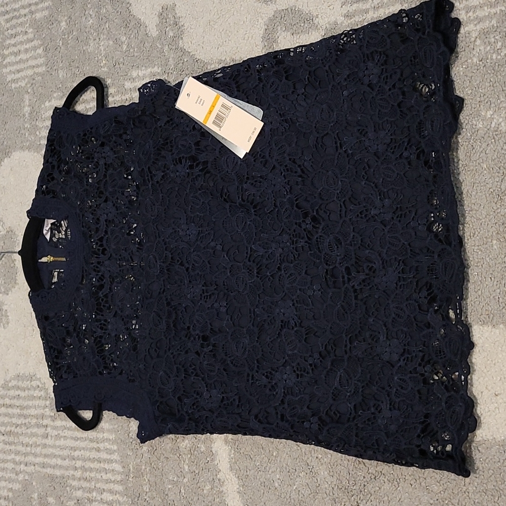 Nwt Nanette lepore lace sleeveless top blouse Small navy blue gold zipper